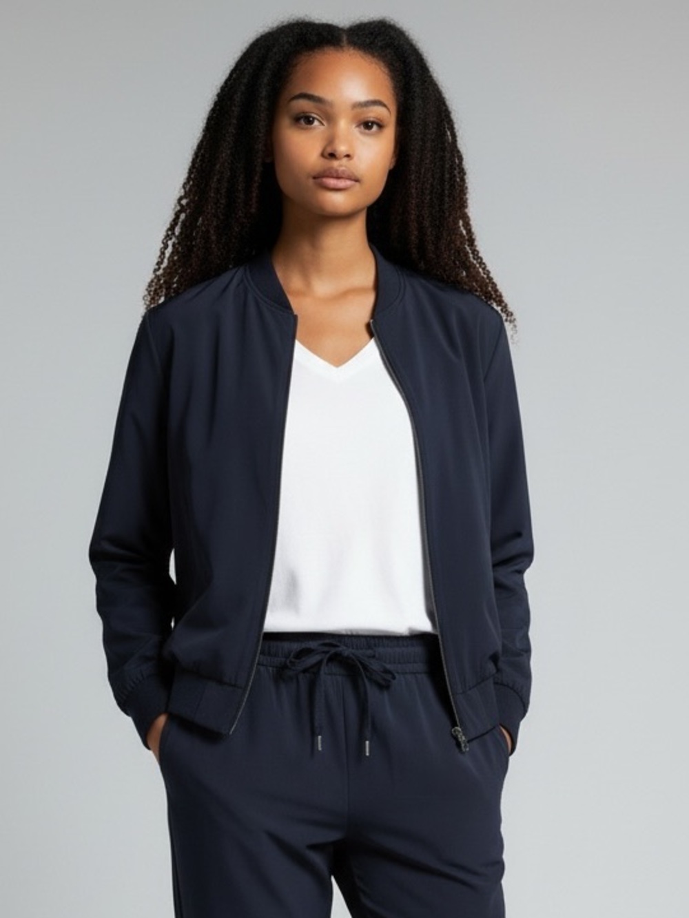 Soma Weekend Tech Knit Bomber Navy Lightweight Performance Jacket - Size: Medium